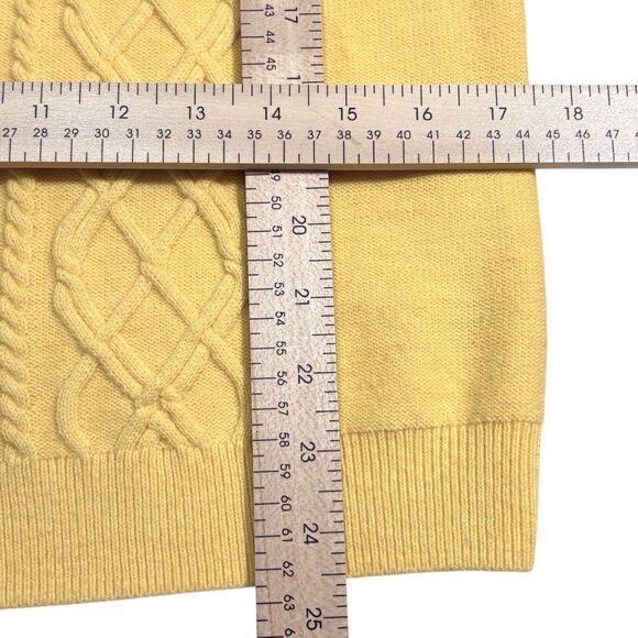 Talbots Cable Knit Sweater Lambswool Blend Fisherman Women’s Large Petite Yellow - Picture 6 of 8